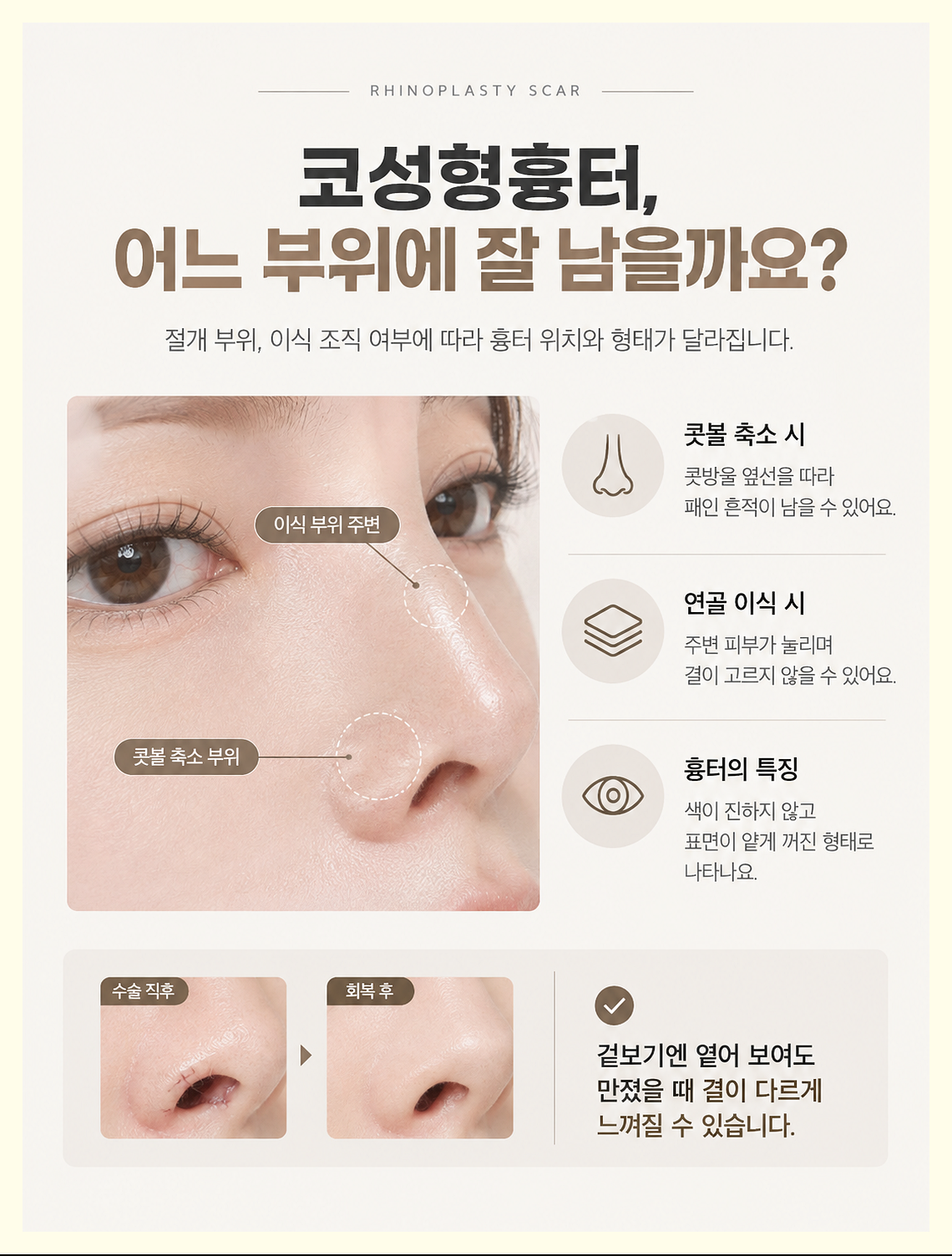 코성형 흉터 어디에 잘 생기는지 설명하는 사진